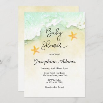 Ocean Beach Tropical Watercolor Baby Shower Invitation by melanileestyle at Zazzle