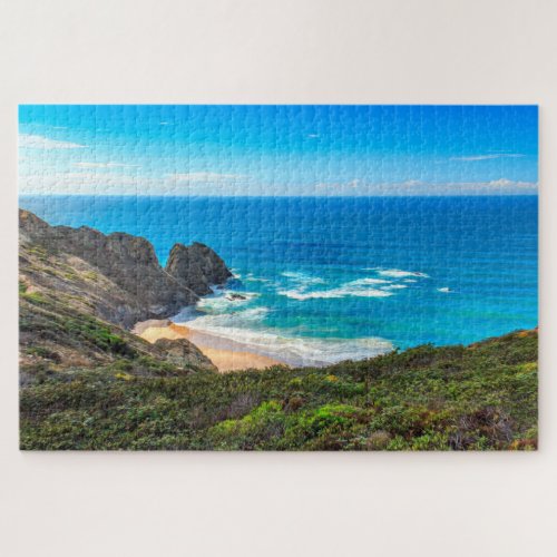 Ocean Beach Turquoise Water Portugal Painting Jigsaw Puzzle