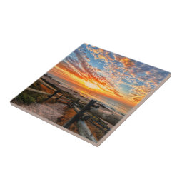 Ocean Beach View Tropical Sunset Paradise Dream Ceramic Tile | Zazzle