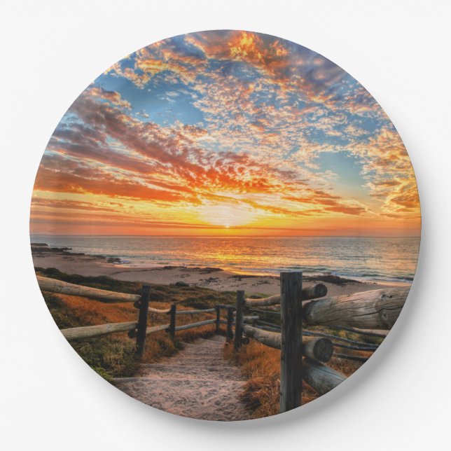 Ocean Beach View Tropical Sunset Paradise Dream Paper Plates (Front)