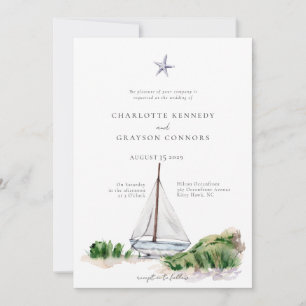 Ocean Beach Watercolor Coastal Wedding Invitation 