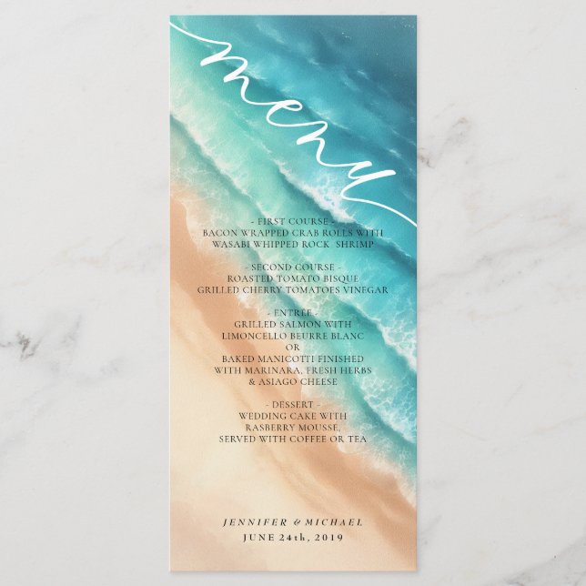 Ocean Beach Watercolor Elegant Menu (Front)