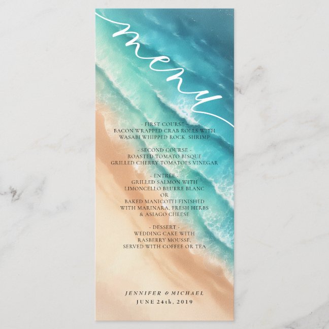 Ocean Beach Watercolor Elegant Menu