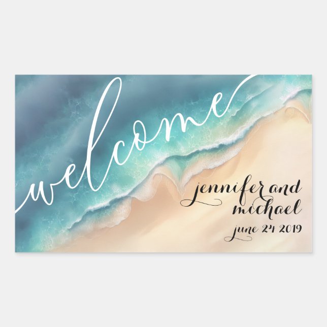 Ocean Beach Watercolor Summer Rectangular Sticker (Front)