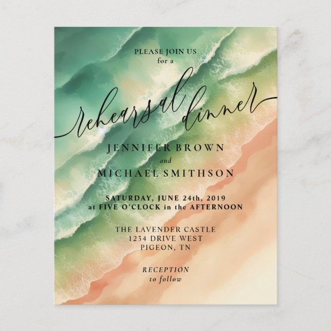 Ocean Beach Watercolor Summer Sand Green Beige Flyer