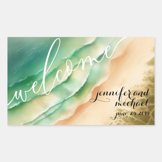 Ocean Beach Watercolor Summer Sun Rectangular Sticker