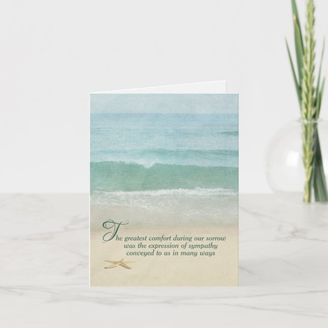 Ocean Beach Watercolor Sympathy Thank You Card (Front)