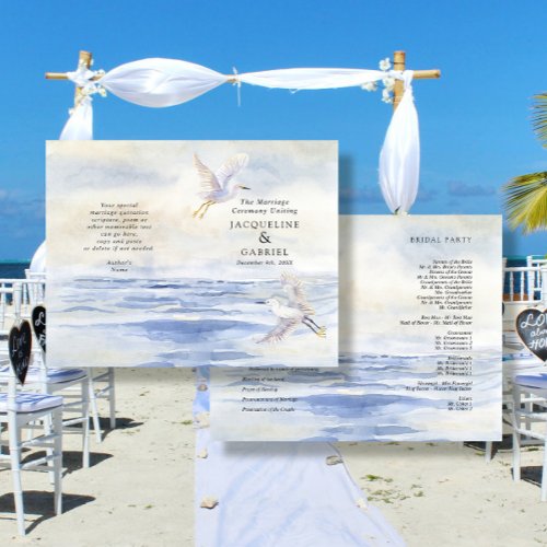 Ocean Beach Watercolor Wedding Ceremony Program