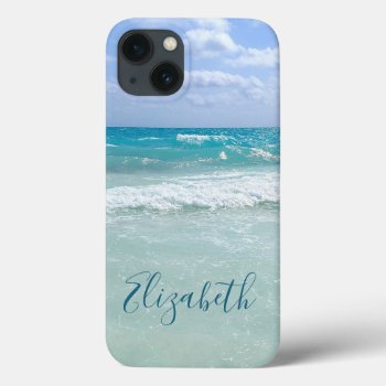 Ocean Beach Waves Add Your Name Iphone 13 Case by ironydesignphotos at Zazzle