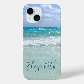 Ocean Beach Waves Add Your Name Iphone 15 Case by ironydesignphotos at Zazzle