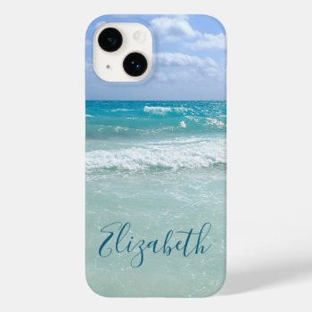Ocean Beach Waves Add Your Name Case-mate Iphone 14 Case by ironydesignphotos at Zazzle