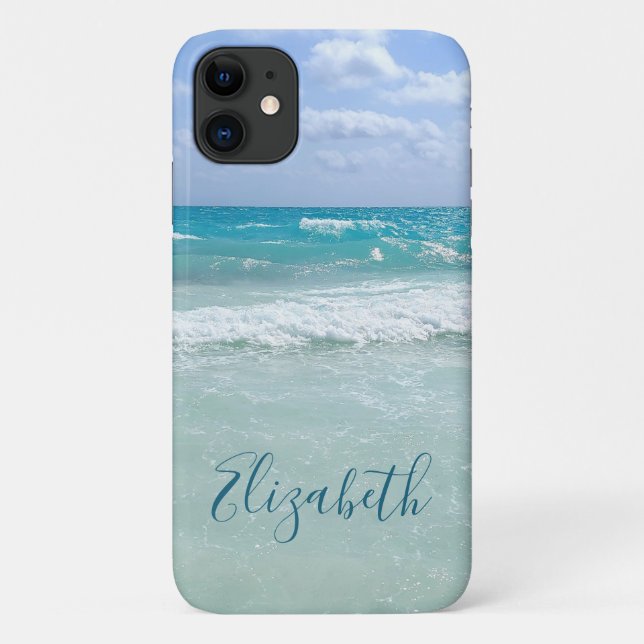 Ocean Beach Waves Add Your Name Case-Mate iPhone Case (Back)
