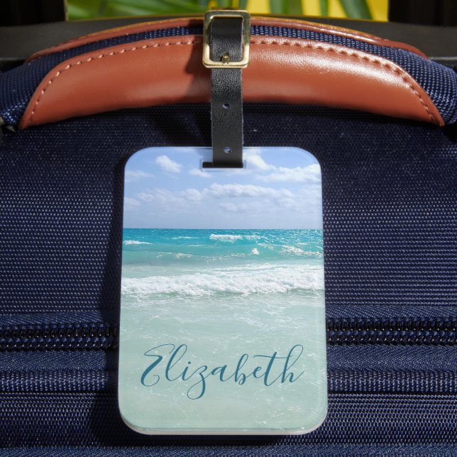 Ocean Beach Waves Add Your Name Luggage Tag (Front Insitu 2)