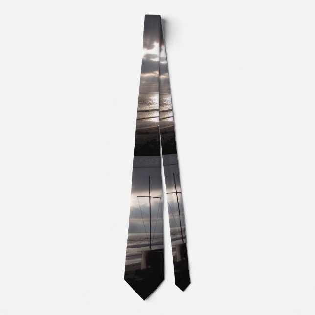 Ocean Beach Waves Christian Cross Tie (Front)