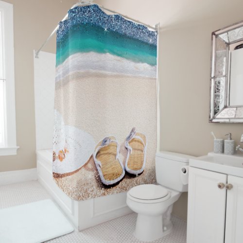 Ocean Beach Waves Sandals Sunhat Shower Curtain