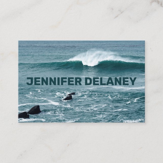 Ocean Beach Waves Sea Blue Teal Photo Travel Business Card (Front)