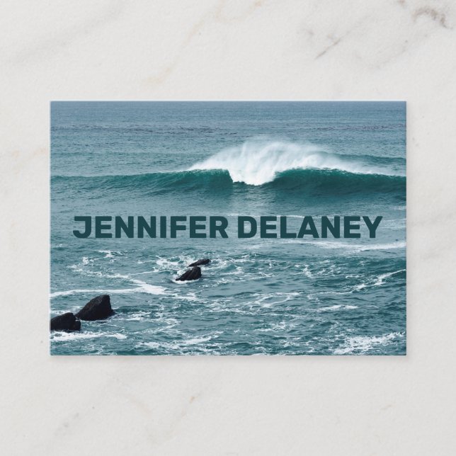 Ocean Beach Waves Sea Blue Teal Photo Travel Business Card (Front)
