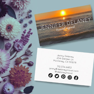Ocean Beach Waves Sunset Nature Photo Travel Business Card