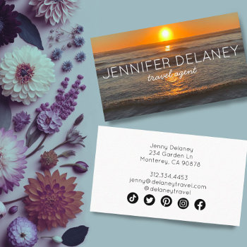 Ocean Beach Waves Sunset Nature Photo Travel Business Card by ShoshannahSnaps at Zazzle