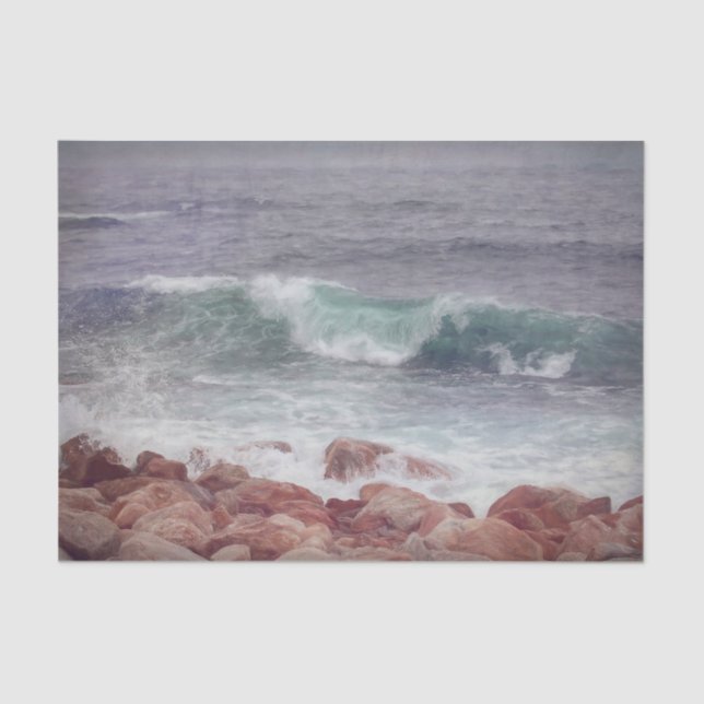 Ocean Beach Waves Teal Nautical Digital Art Paint Tissue Paper (Front)