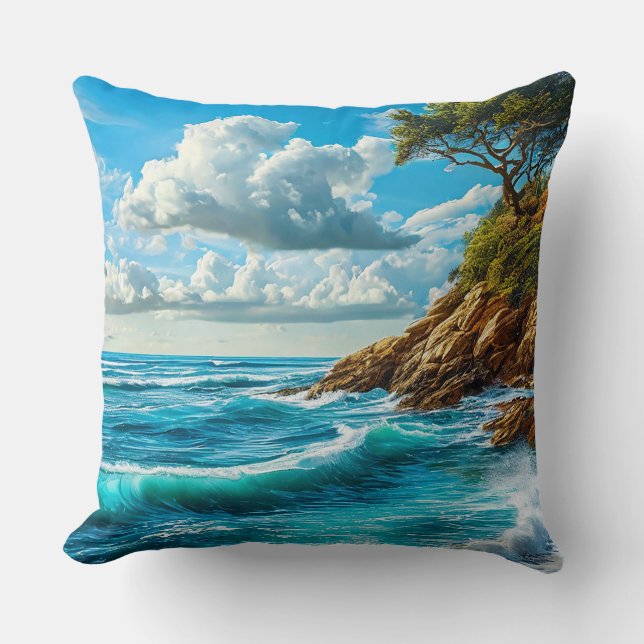 Ocean beach waves throw pillow (Front)