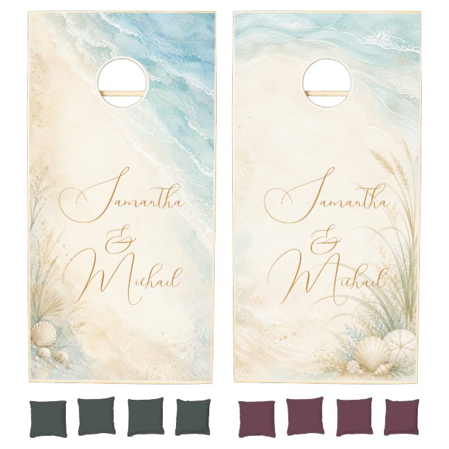 Ocean Beach Wedding Custom Names Cornhole Set