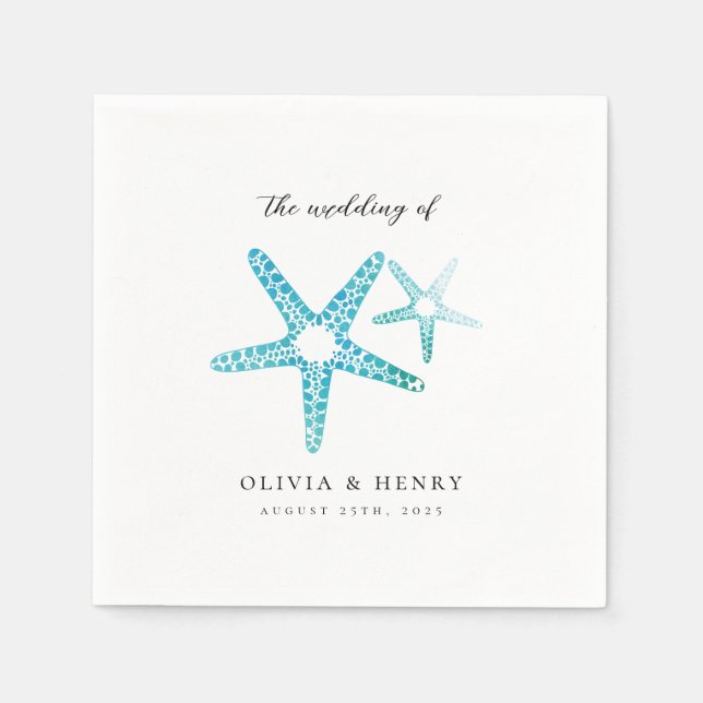 Ocean Beach Wedding Starfish Turquoise Napkins (Front)