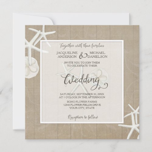 Ocean Beach Wedding Starfish Wood Wooden Rustic Invitation