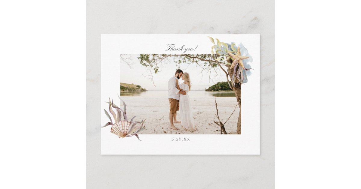 Ocean Beach Wedding Thank you Photo Card Postcard | Zazzle