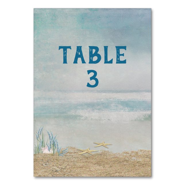 Ocean Beach Wedding with Starfish Table Number (Front)