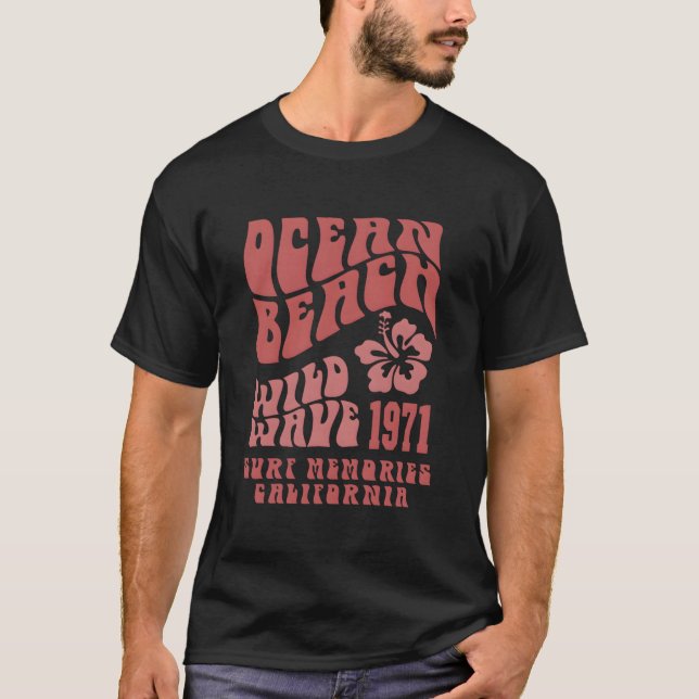 Ocean Beach Wild Wave Surf Aesthetic Words On Back T-Shirt (Front)