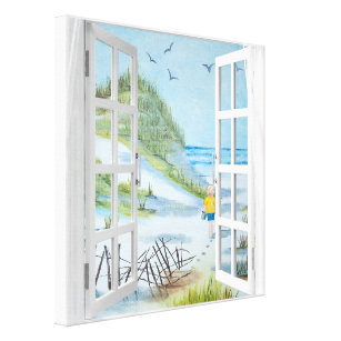  ForJoy Beach View With Window Art Coastal Bird Pictures Window  View Canvas Wall Art Window Beach Poster Beach Window Wall Art Seagull for  Bedroom,Living Room,Kitchen,Office(12X16X1 Panel): Posters & Prints