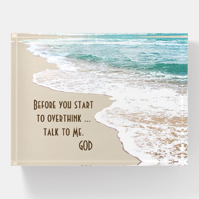Ocean Beach With Inspirational Quote Paperweight (Front)