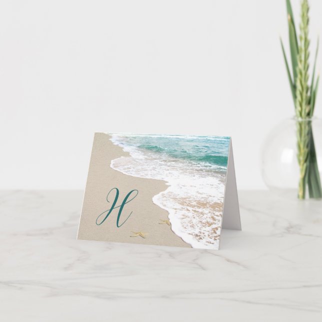 Ocean Beach With Monogram Letter H Note Card (Front)