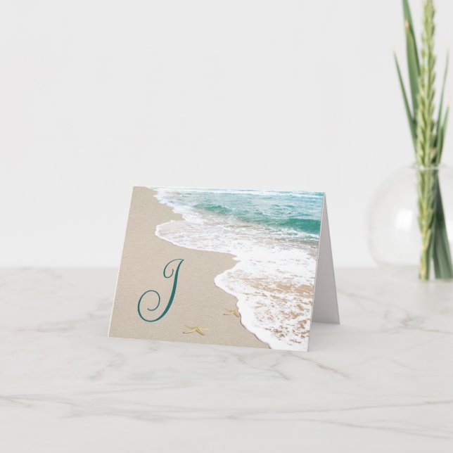Ocean Beach With Monogram Letter J Note Card (Front)