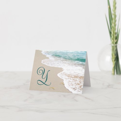 Ocean Beach With Monogram Letter Y Note Card