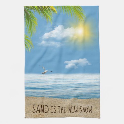 Ocean Beach With Palm Fronds Kitchen Towel