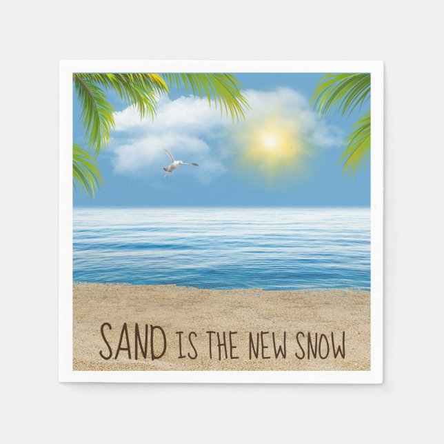 Ocean Beach With Palm Fronds Napkins (Front)