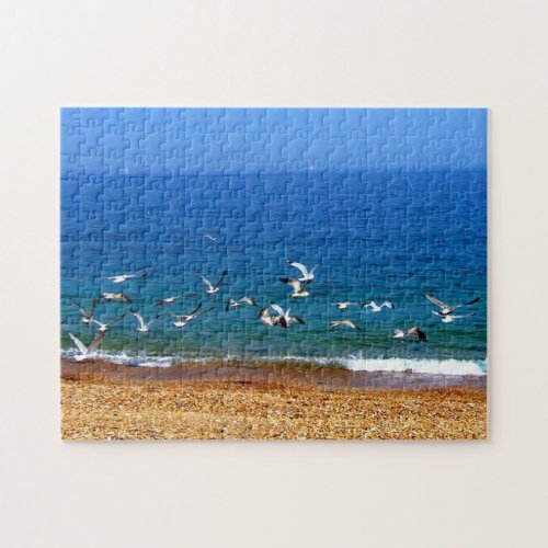 Ocean Beach with Sea Gulls Jigsaw Puzzle