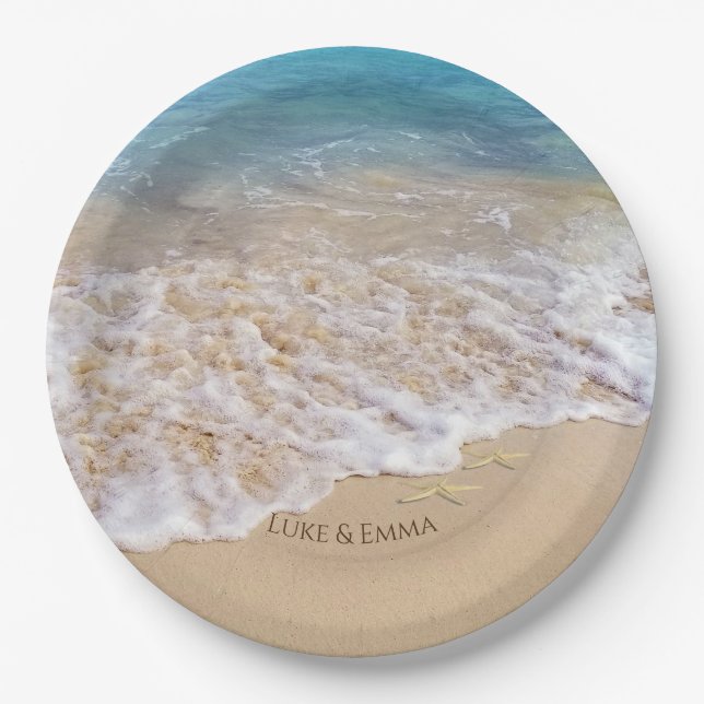 Ocean Beach with starfish Paper Plates (Front)