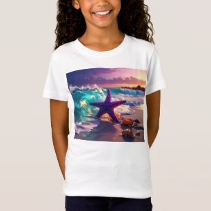 Ocean beach with violet starfish T-Shirt