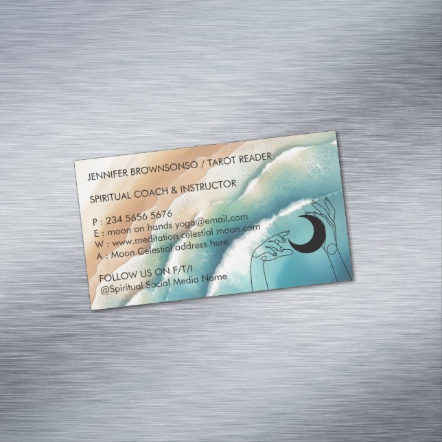 Ocean Beach Yoga Reiki Celestial Hand Business Card Magnet (In Situ)