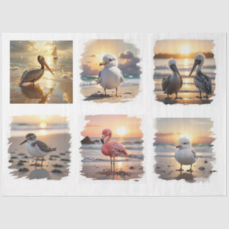 Ocean birds at sunset decoupage tissue paper