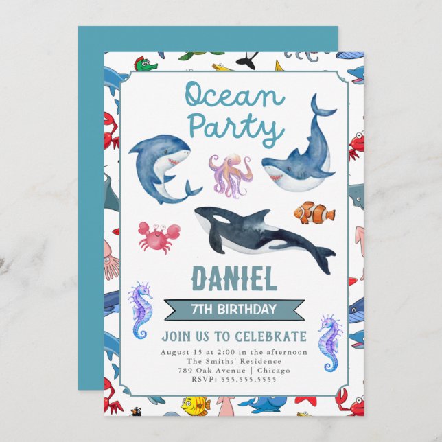 Ocean Birthday Party Invitation (Front/Back)