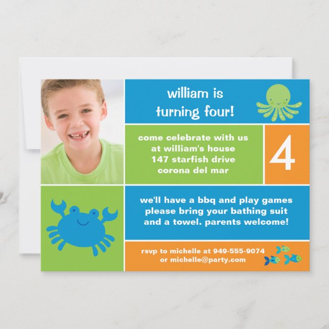 Ocean Birthday Party Invitation (Front)