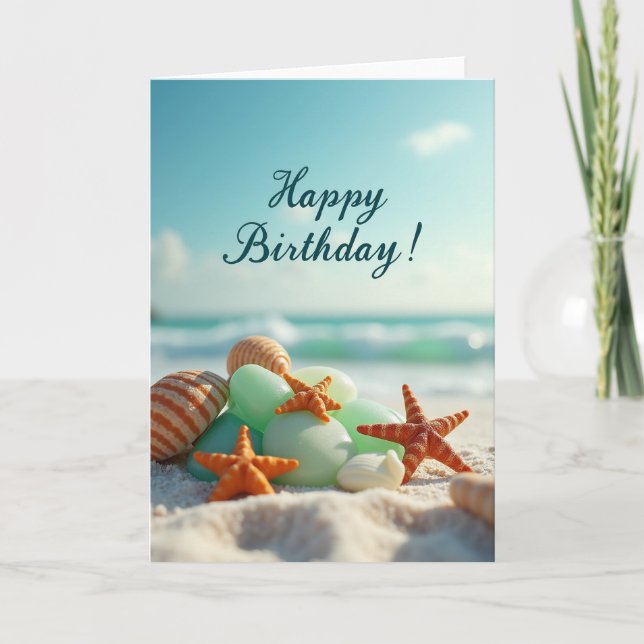 Ocean Birthday Starfish Shells Card (Front)