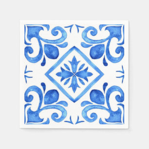 Ocean Bloom Blue Watercolor Floral Mosaic Napkins