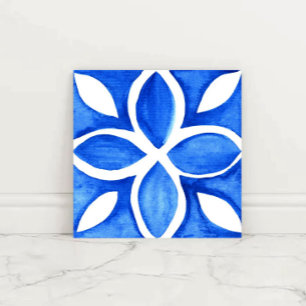 Ocean Bloom Portuguese Minimal Blue and White  Ceramic Tile