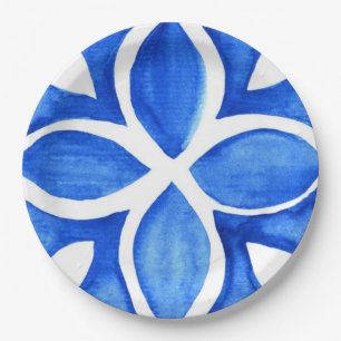 Ocean Bloom Portuguese Minimal Blue and White Paper Plates
