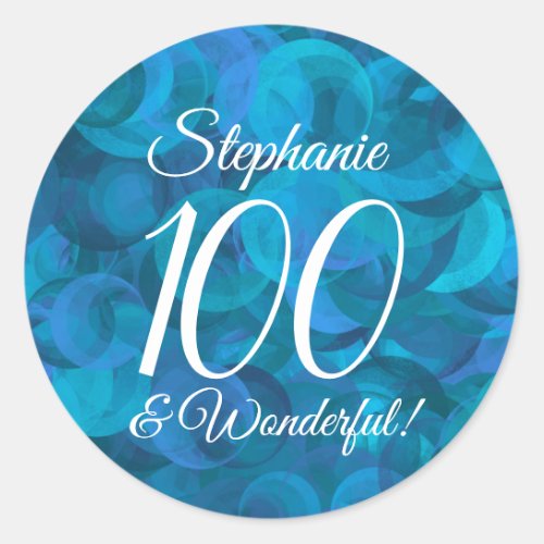 Ocean Blue 100 and Wonderful Birthday Favor Classic Round Sticker